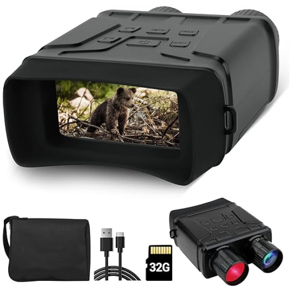 4-INCH Screen Night Vision Binoculars with Bag, Digital Infrared Goggles IR Device Thermal Scope for Adults 32GB Card Rechargeable Photo and Video...