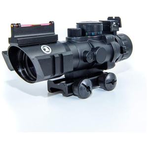 4X 32 Compact Tactical Scope with 3 Color (Red Green or Blue) Range Finder Sight (Mil-Dot or MOA Options) and Naturally Illuminated Fiber Optic...
