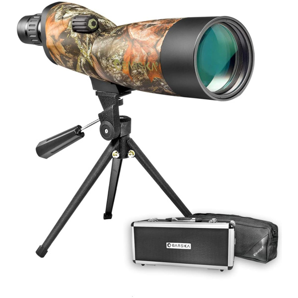 BARSKA Blackhawk 20-60x60 Waterproof Straight Spotting Scope w/ Tripod, Soft Carry Case & Premium Hard Case (Camoflauge)
