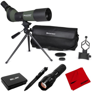 Celestron 52328 LandScout 20-60X65MM Angled Zoom Spotting Scope w/Smartphone Adapter and Tripod Bundle with Tactical Flashlight and Tactical Pen...