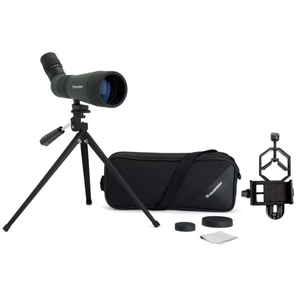 Celestron – LandScout 60mm Angled Spotting Scope – Fully Coated Optics – 12–36x Zoom Eyepiece – Rubber Armored – Tabletop Tripod and Smartphone...