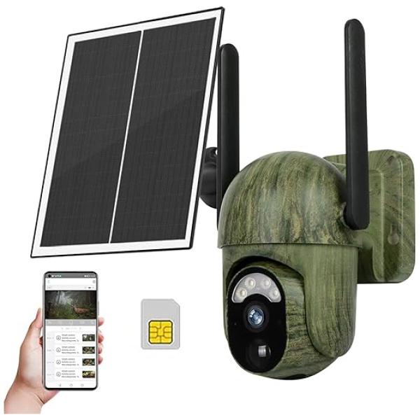 Cellular Trail Camera Wireless Outdoor, Solar Trail Camera with 2K Night Vision, PTZ Hunting Game Camera Included 4G LTE SIM Card...