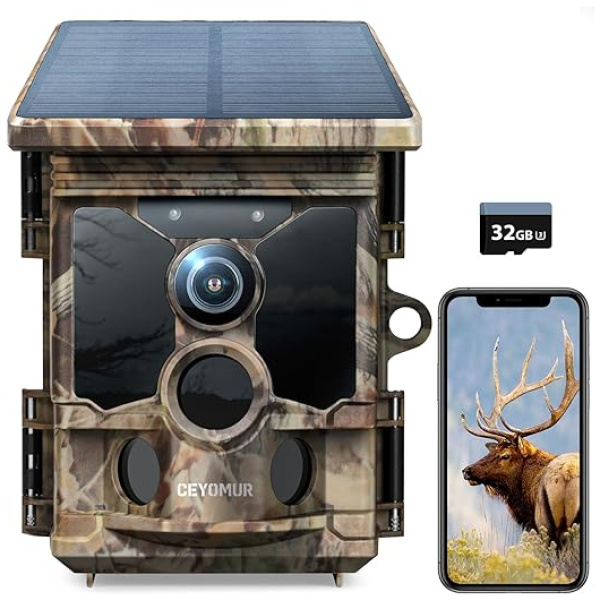 CEYOMUR 4K 30fps Solar Trail Camera, WiFi Bluetooth 46MP Game Camera, Trail Camera with 120°Detection Angle Night Vision Motion Activated IP66...