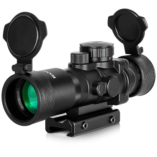 Hantoptik 4X32 Prism Scope Red & Green &Blue Illuminated Etched Reticle 4X Magnification Prism Sight Scope 20mm with Picatinny Rail Mount