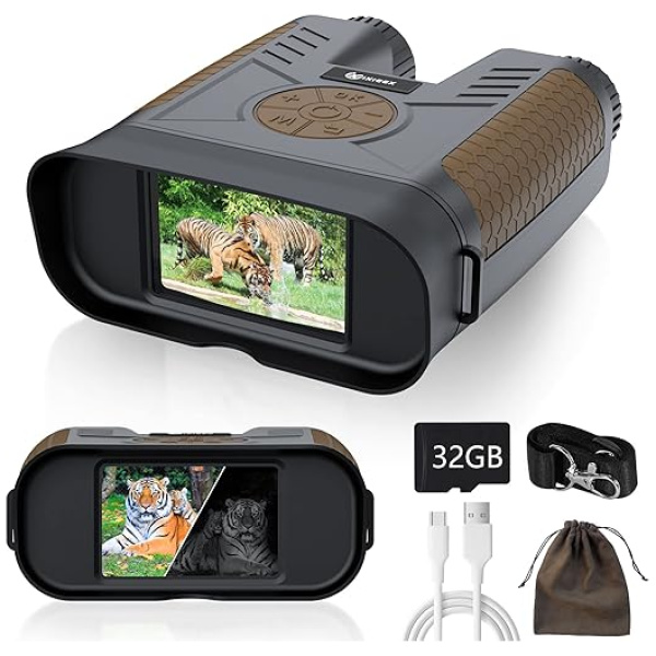 IXIEEX Night Vision Goggles Rechargeable - Full-Color Infrared Binoculars with FHD 1080P, 1968FT Viewing Range for Hunting, Includes 32GB Memory...