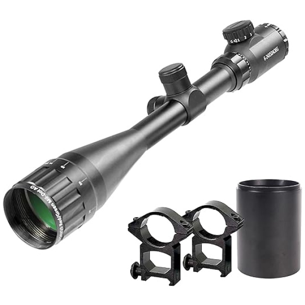 KASENTE 6-24x50 AO Rifle Scopes for Hunting Red and Green Illuminated Rangefinder Reticle Optic Scope with 20mm Rail Mount