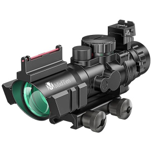 MidTen 4x32 Tactical Rifle Scope Red & Green &Blue Illuminated Reticle Hunting Guns Scope with Mount for 20mm Rail and Fiber Optic Sight