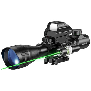 MidTen Riflescope Combo 4-12x50EG Dual Illuminated Optics & IIIA/2MW Laser Sight & 4 Holographic Reticle Red/Green Dot Sight & 20mm Scope Mount