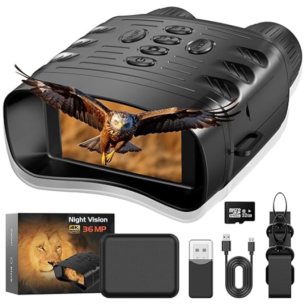 Night Vision Goggles 4K 36MP FHD Binoculars Infrared for Adults Millitary, 3'' Large Screen Digital NightVision Camera for Viewing in 100%...
