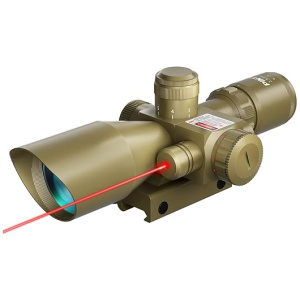 Pinty 2.5-10x40 Red Green Illuminated Mil-dot Tactical Rifle Scope with Red Laser Combo - Green Lens Color