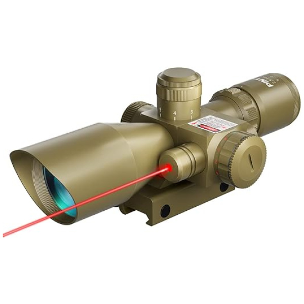 Pinty 2.5-10x40 Red Green Illuminated Mil-dot Tactical Rifle Scope with Red Laser Combo - Green Lens Color