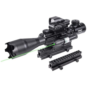 Pinty Rifle Scope 4-16X50 Illuminated Optics Sight Green Laser, Reflex Holographic Dot Sight, 14 Slots 1 inch High Riser Mount