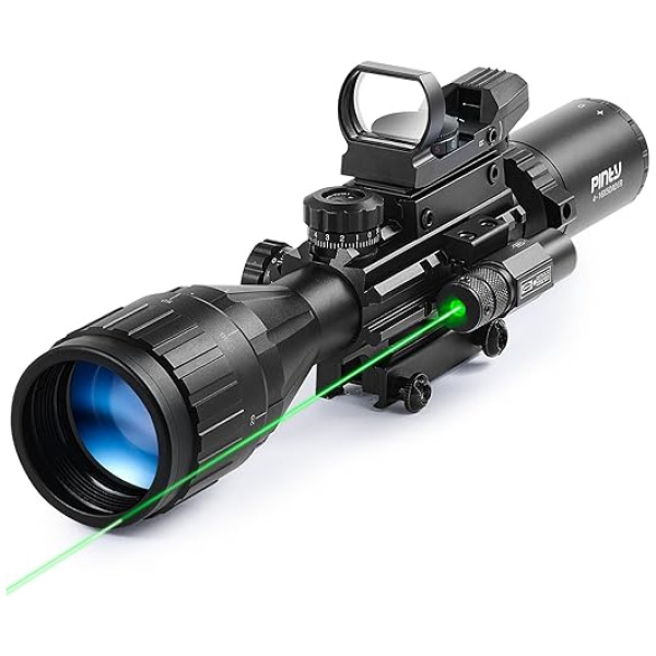 PINTY Rifle Scope Combo, 4-16x50 AO Scope with Red Dot Sight and Green Laser, Dual Illuminated Gun Scope & 4 Reticle Reflex Sight with Picatinny...