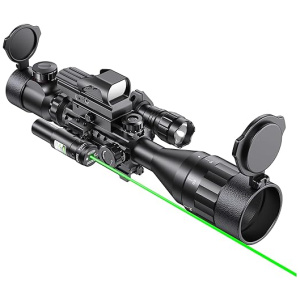 Qande 4-16x50AO Rifle Scope Red/Green Illuminated Reflex with Green Laser Sight 4 Holographic Reticle Red Dot for Rail Mount - 5 Brightness Modes...