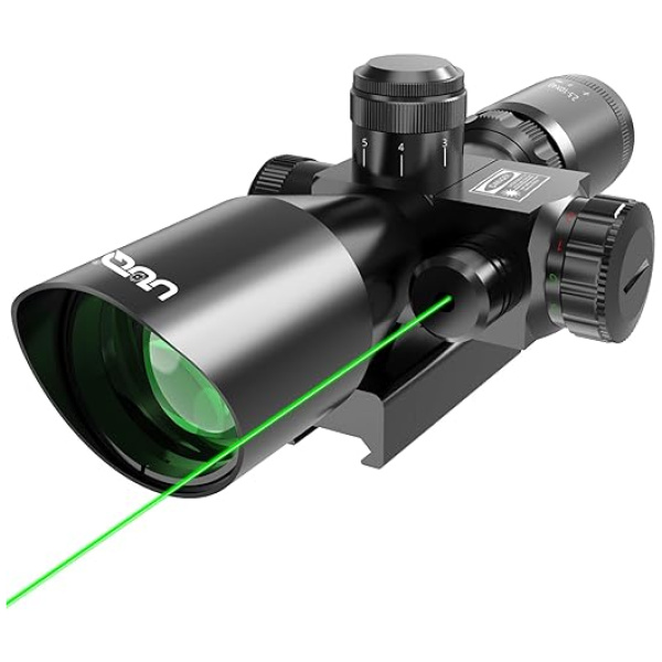 UUQ 2.5-10x40EG Green Laser Rifle Scope with Red/Green Illuminated Mil-dot - Green Lens Color, Tactical Scope for Gun Air Hunting Rifles, Includes...