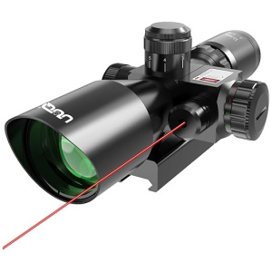UUQ 2.5-10x40ER Rifle Scope with Red/Green Illuminated Mil-dot with Red Laser Combo- Green Lens Color, Tactical Scope for Gun Air Hunting Rifles,...
