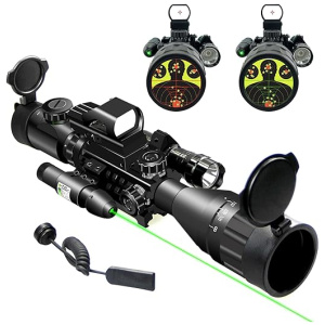 UUQ 4-16x50 AO Rifle Scope Red/Green Illuminated Range Finder Reticle W/Green Laser - Holographic Reflex Red Dot Sight - 5 Brightness Modes Flashlight