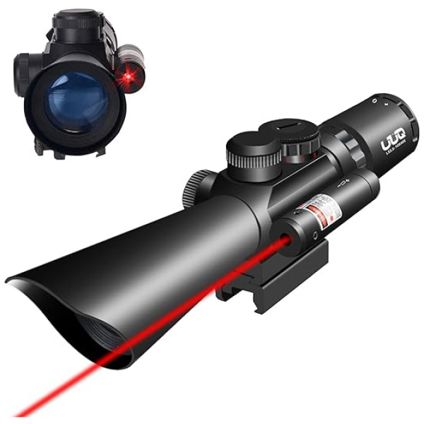 UUQ Tactical 3.5-10X40 Illuminated Red/Green Mil Dot Rifle Scope W/Red Laser Sight Fit 20mm Picatinny Rail