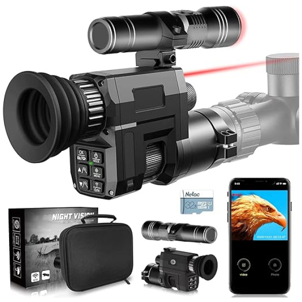 WiFi Digital Night Vision Scope for Rifles, 1313FT Night Vision Monocular for Hunting, IR Focus Adjustable, Save Photos & Videos, with 850nm IR...