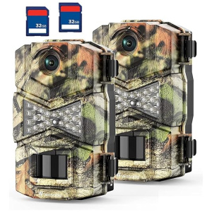 WOSODA Trail Camera 2 Pack 24MP 1080P HD - Game Camera With 32GB SD Card, Fast Trigger Time Infrared Night Vision Hunting Camera, Waterproof...