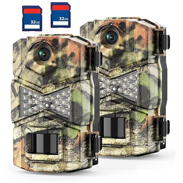 WOSODA Trail Camera 2 Pack 24MP 1080P HD - Game Camera With 32GB SD Card, Fast Trigger Time Infrared Night Vision Hunting Camera, Waterproof...