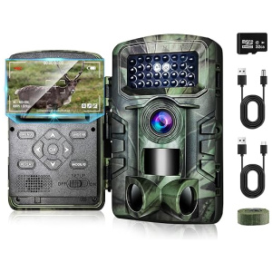 XIYNBH Trail Camera, 58MP Mini Game Camera with Night Vision, IP66 Waterproof, 32G Memory Card, 34pcs Invisible Infrared Light, 120°Wide-Angle...