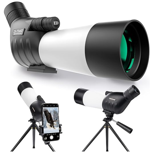 YUANZIMOO 25-75x60 Spotting Scopes for Target Shooting Spotter Scope Hunting Bird Watching 45 Degree Angled with Tripod Carrying Bag Smartphone...